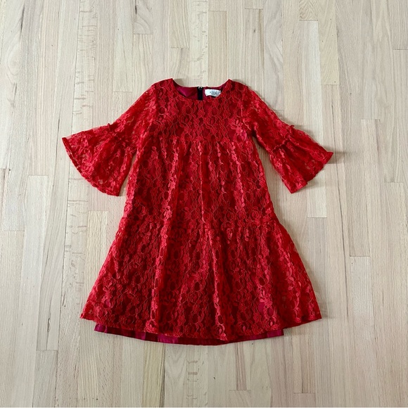 🎉 Host Pick 🎉 A.T.U.N. Scarlet Lace Ariana Bell Sleeve Shift Dress - Picture 2 of 5